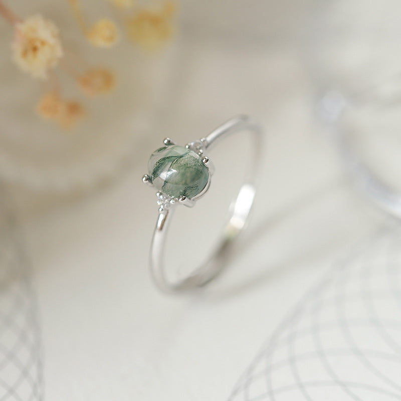 Moss Agate Adjustable Silver Ring