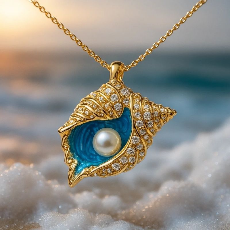 Necklace with Shimmering Pearl and Shell | Gold