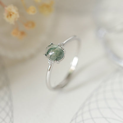 Moss Agate Adjustable Silver Ring