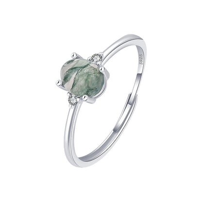Moss Agate Adjustable Silver Ring