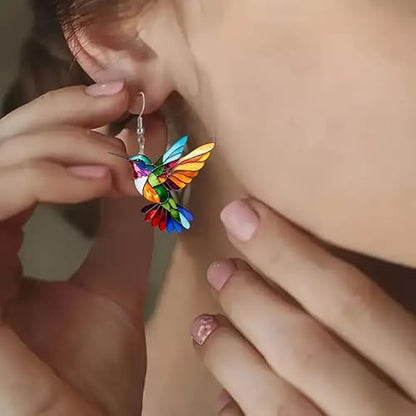 Colorful Hummingbird Earrings | White Gold