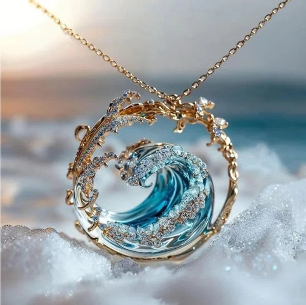Oceanic Aura Wave Necklace | Gold