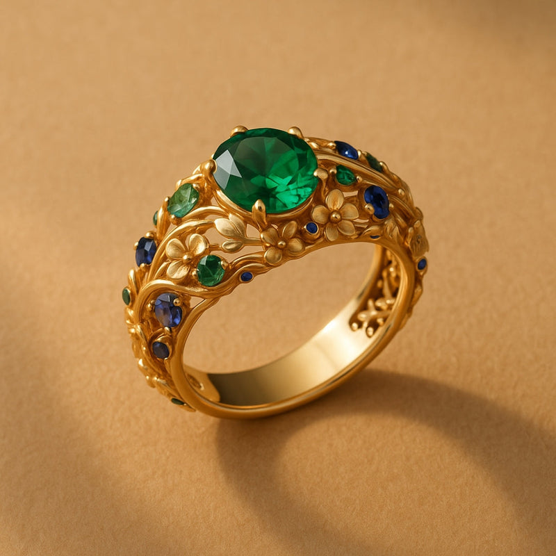 Groen Blauw Kristal Gouden Ring