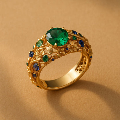 Groen Blauw Kristal Gouden Ring