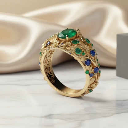 Groen Blauw Kristal Gouden Ring