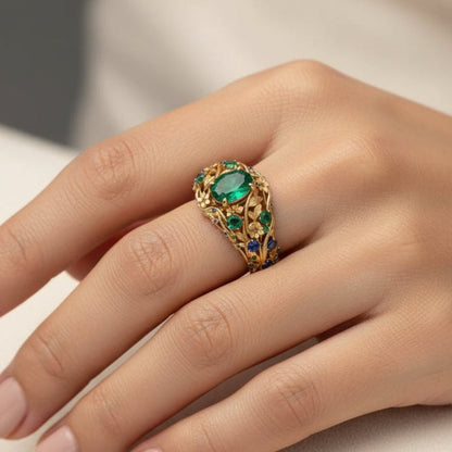 Groen Blauw Kristal Gouden Ring