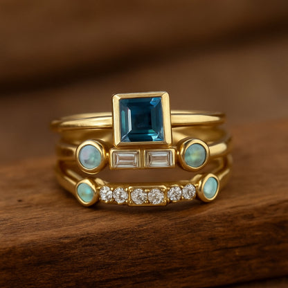 Royal Blue Crystal Ring Set