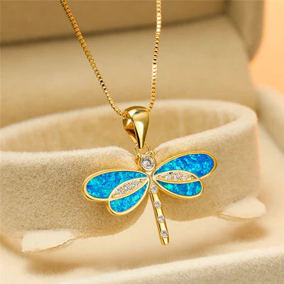 Gold Opal Dragonfly Necklace