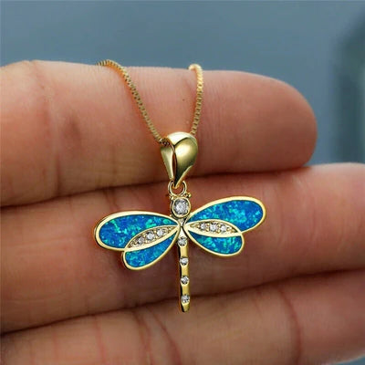 Gold Opal Dragonfly Necklace