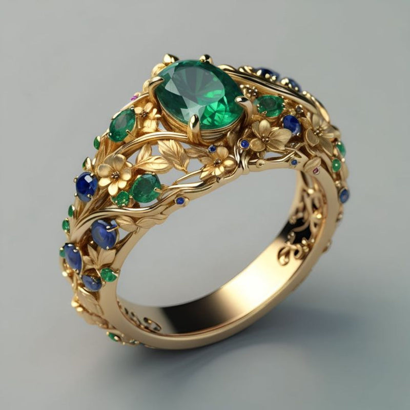 Groen Blauw Kristal Gouden Ring