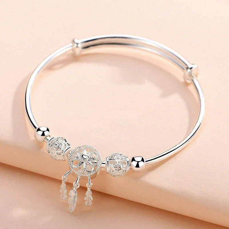 Adjustable Dreamcatcher Bracelet | White Gold