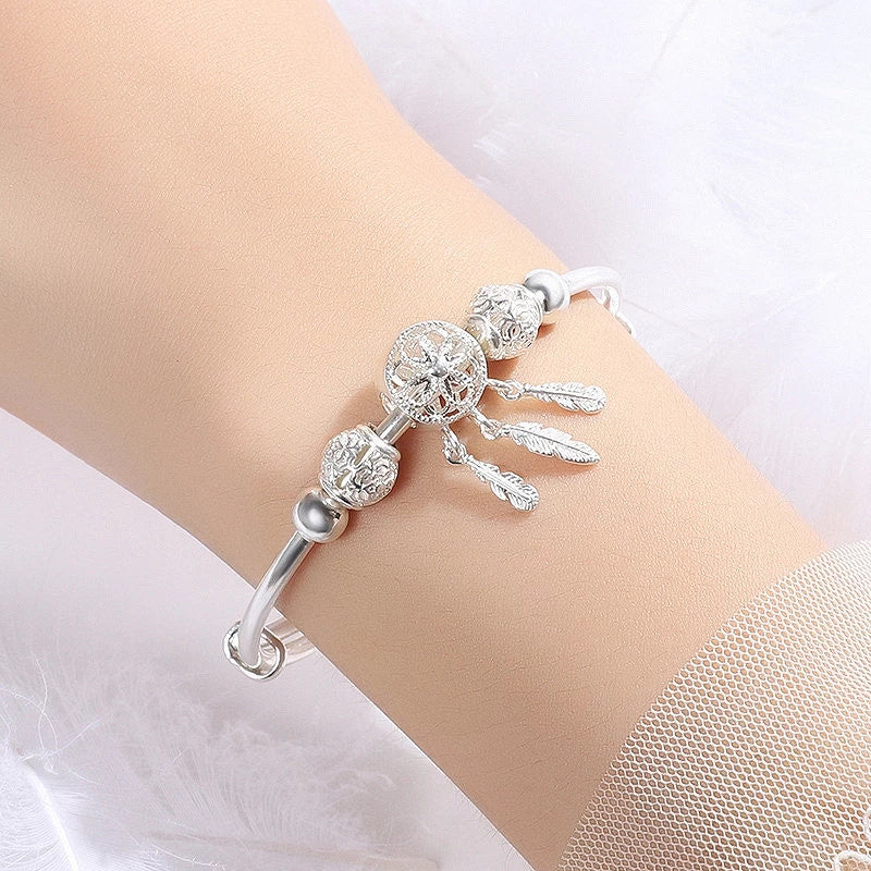 Adjustable Dreamcatcher Bracelet | White Gold