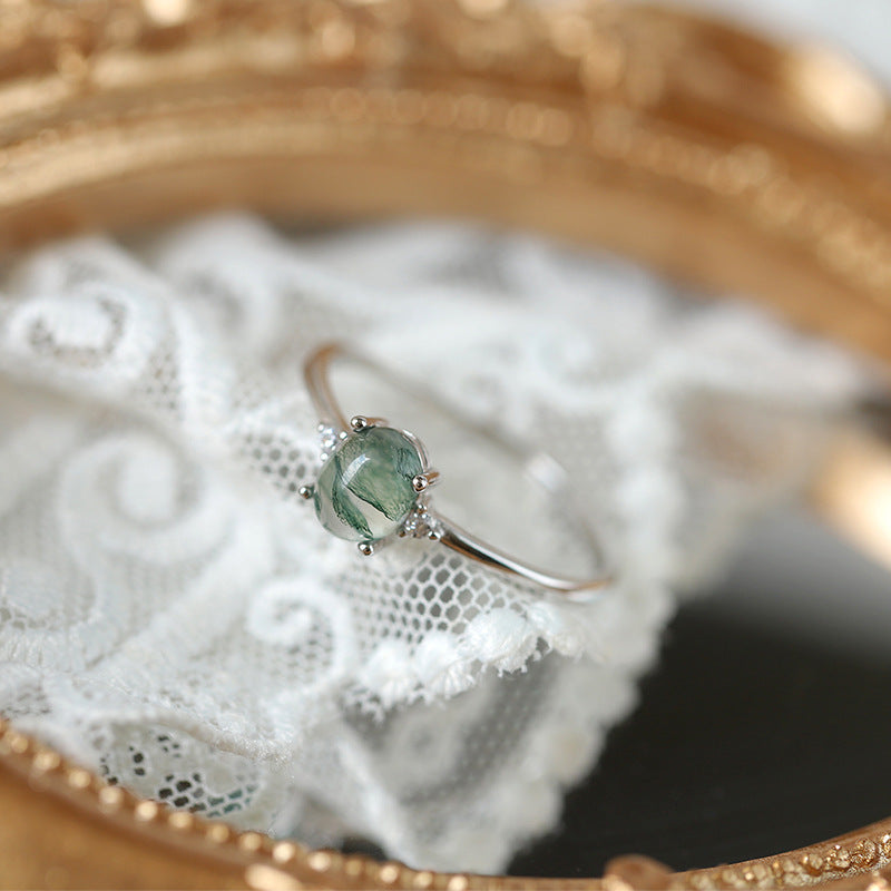 Moss Agate Adjustable Silver Ring