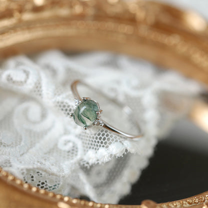 Moss Agate Adjustable Silver Ring