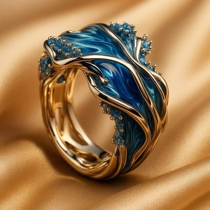 Vintage Ocean Wave Adjustable Gold Ring