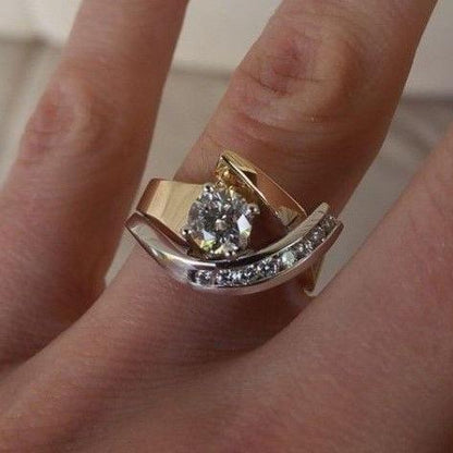 Vintage onregelmatige goud- & zilverkleurige zirkonia ring