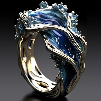 Vintage Ocean Wave Adjustable Gold Ring