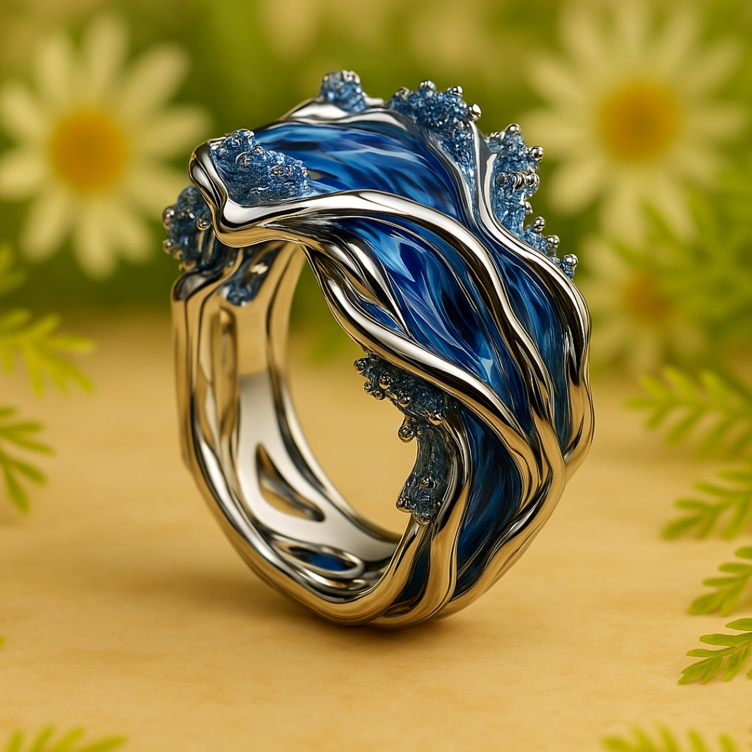 Vintage Ocean Wave Adjustable Gold Ring