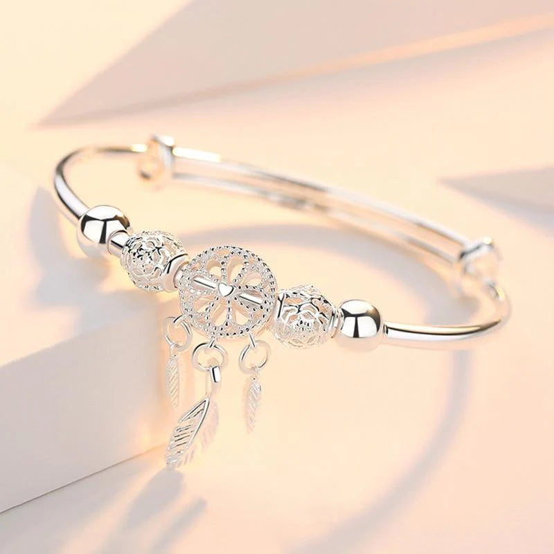Adjustable Dreamcatcher Bracelet | White Gold