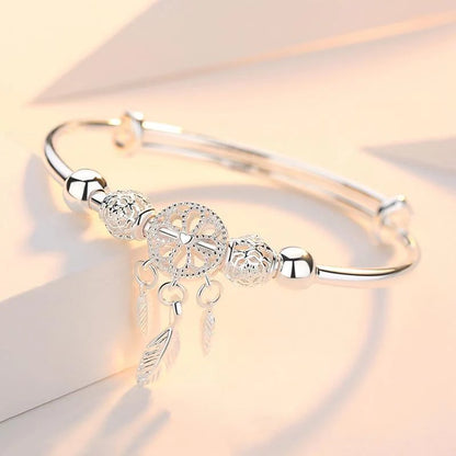 Adjustable Dreamcatcher Bracelet | White Gold